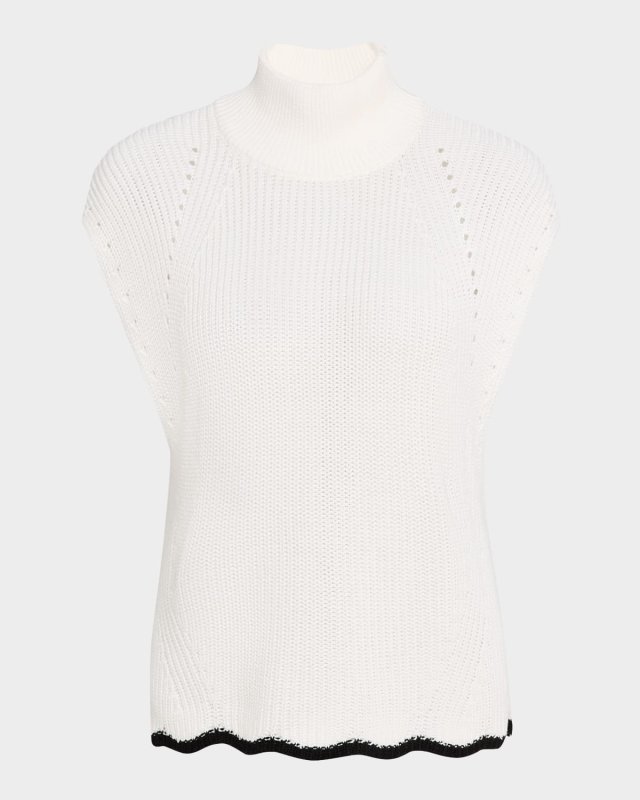 Scalloped Sleeveless Mock-Neck Tank